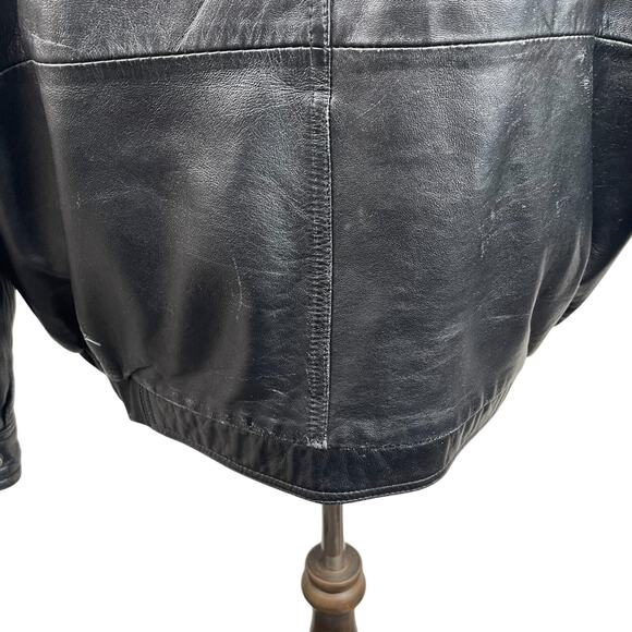 VTG 90s Bill Blass Black Leather Jacket Men XL Bomber Aviator Distressed Moto - Picture 8 of 10